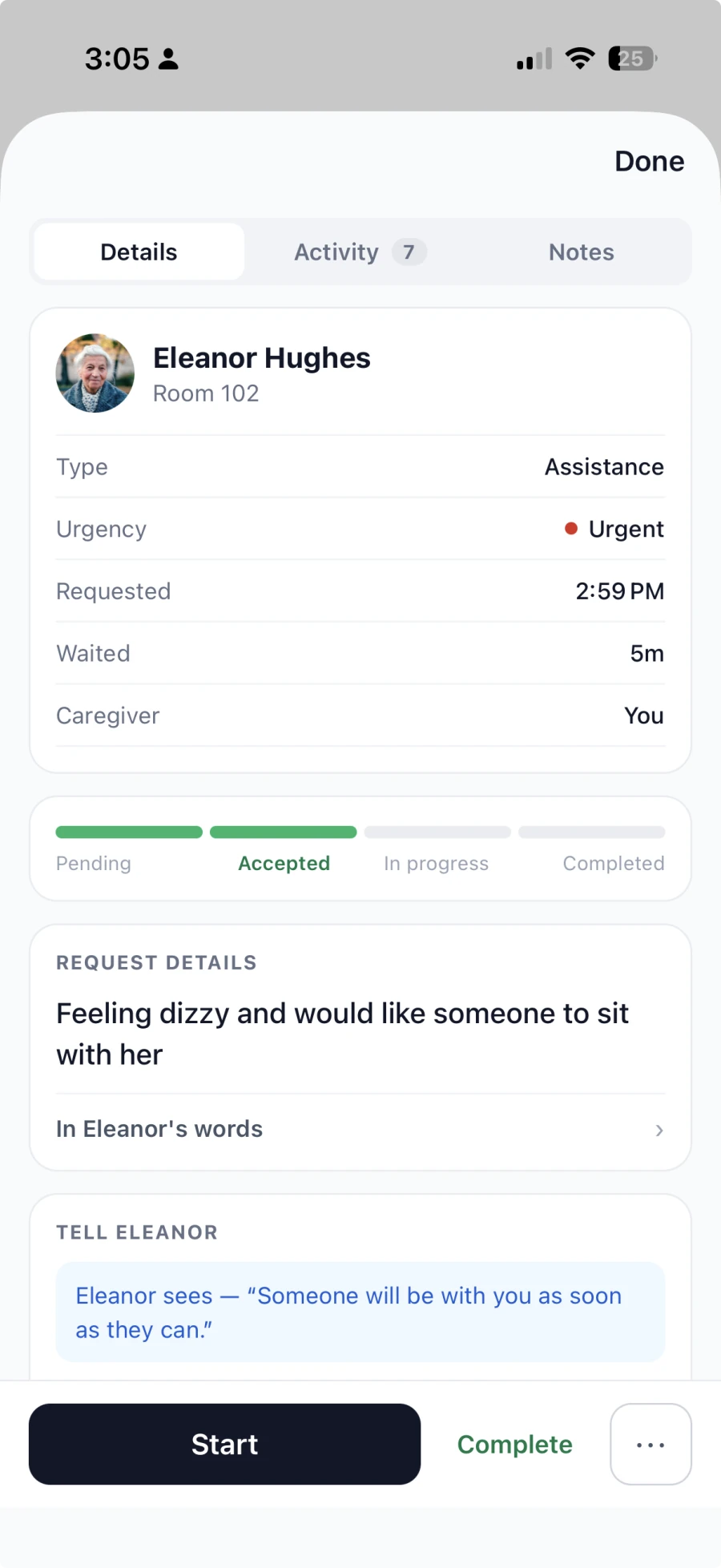 Resident request details