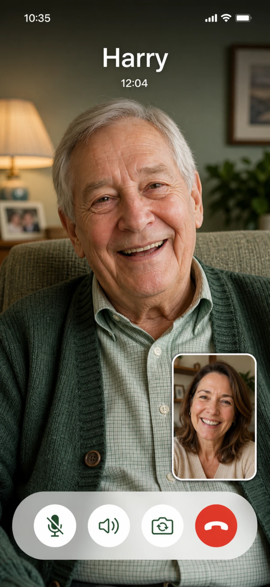 A resident on a Willow video call with a family member